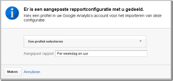 Google Analytics extern aangepast rapport weekdag inlezen