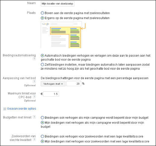 2 Locatie van doelzoekpagina 