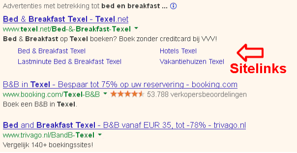 Adwords Sitelinks vier links