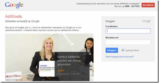 1Adwords registreren met Google account