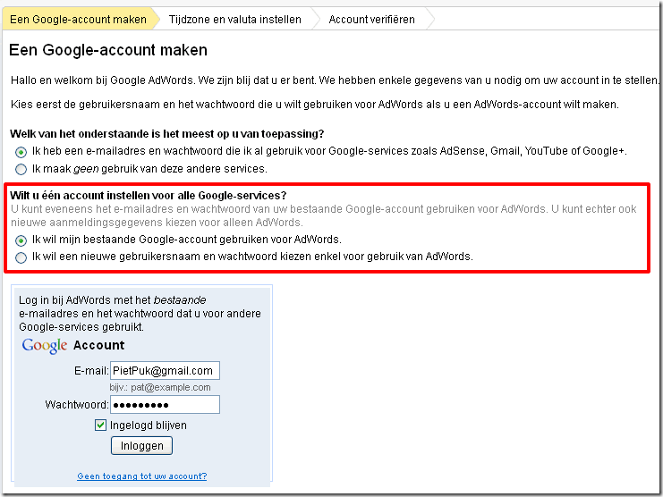 Bestaand google account gebruiken2