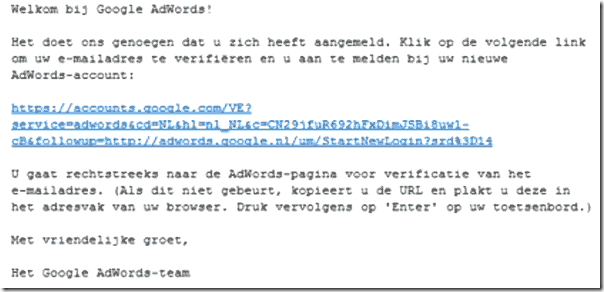 mail bevestiging Adwords