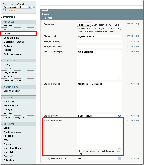 magento html of java code in header