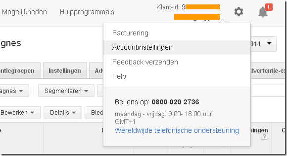 Adwords account instellingen