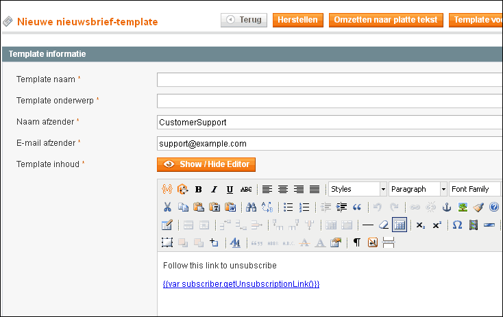magento nieuwsbrief template